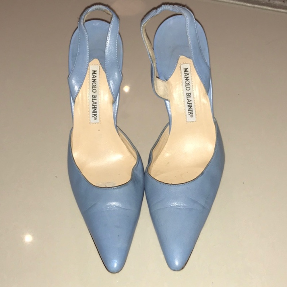 Classic vintage Manolo Blahnik Blue Slingback Heels